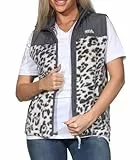 Sublevel Damen Teddy-Fleeceweste Sherpa Teddyweste mit Leopardmuster LSL-541 Dark Grey L
