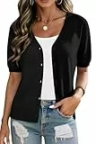 Yommay Damen Strickjacke Kurzarm Sommer Shrugs Vorne Offener Cardigans V-Ausschnitt Leichte Elegante Tops Lässig Damen Strickjacken Kurz,Schwarz,XXL