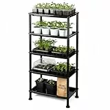 RooTrimmer Schwarzer 5-stöckiger kompakter Pflanzenständer mit Bodenbewässerung Design - verstärktes verdicktes Regal für kleine Töpfe, Balkon/Indoor-Samenstart & Gewächshaus