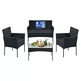 SONGMICS Gartenmöbel-Set, 4-teilig, Balkonmöbel aus PE-Polyrattan, Tisch, 2 Stühle, 2-Sitzer-Bank, Lounge-Möbel Outdoor, Terrassenmöbel, für Terrasse, Balkon, schwarz-grau GGF004B06