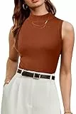 Arach&Cloz Tops Damen Wolle Blend Ärmellos Tank Top Frühling Sommer Pullover Freizeit Business Oberteile(Caramel, S)