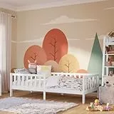 Bellabino Vere Kinderbett 90x200 cm – Montessori Bett mit Rausfallschutz & Lattenrost – Massives Kinder Bett für Jungen & Mädchen aus Holz Kiefer – Kleinkindbett in Weiß