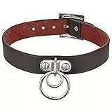 Flongo Choker Tattoo Kette Lederhalsband Damen Herren Halskette Gotik Halsband Schmuck Schwarz Braun Silber O-Ring Anhänger Einstellbar Verstellbaren Punk Rock