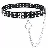 SUOSDEY Punk Gürtel Damen und Herre Ledergürtel Mit Metallkette, Mode Doppelloch Gürtel Hosen Gürtel Jeansgürtel, 1-schwarz,S:Für Hosengröße 68cm-88cm(27\'-35\')