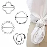 4 Stück Broschen für Kleidung,Schleppennadel Brautkleid Clothes Corner Knotted Button for Women Fashion Metal Round Circle Shirt Clip Buckle (Silber)