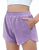 Arshiner Mädchen Shorts Lila Sporthose Sommer Activewear Kinder Freizeit Kurze Hose Athletisch Shorts Running Radlerhose mit Zip-Taschen 140/9-10 Jahre