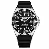 Stuhrling Original Taucheruhr für Herren - Pro Diving Watch - Sportuhren für Herren mit verschraubter Krone wasserdichte Uhr 330 Ft.- Schwarz Analoge Gummiuhr, Quarzuhrwerk (Schwarz)
