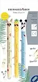 EBERHARD FABER 582184 - Tintenroller radierbar, 3 Animal Erase it Sommermotive, Gelschreiber blau 0,7 mm