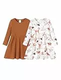 PATPAT Kleinkind Mädchen Kleid Set Langarm, Einschulung, Packung Mit 2 Festlich Mit Schmetterlingsmuster für Geburtstag, Party, Bankett, Hochzeit, Urlaub, Gr.83-122