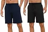 Demegimi 2er Pack Schlafhose Herren Kurze Schlafanzughose Baumwolle Pyjamahose Sommer Schlafshorts Bermuda Shorts