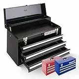 Arebos Werkzeugkoffer mit 3 Schubladen & 2 Ablagefächern 52 x 22 x 30,5 cm | Werkzeugkasten abschließbar | Werkzeugbox inkl. Tragegriff & Schnappverschlüssen | Antirutschmatten | Schwarz