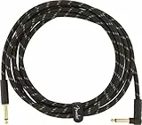 Fender Deluxe Series Gitarreninstrumentenkabel, hochwertiges Kabel für E-Gitarre, E-Bass, langlebig, störungsfrei, robust, 3m Länge, gerade Winkelstecker, schwarz-weißes Tweed-Design