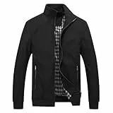 KUDORO Herren leichte Jacke für Frühling Sommer Reißverschluss Outdoor Jacke Casual Bomber Einfarbige Winddichte Jacke Halskette Mann Jacke Aviator Thin Classic Casual(Schwarz,XL)