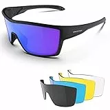 HAAYOT Polarisierte Radsportbrille für Männer Frauen Sport-Sonnenbrille mit 5 Gläsern TR90 Rahmen MTB Brille Mountainbike Brille Laufen Angeln Wandern, Matt Schwarz & Blau