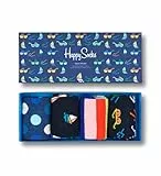 Happy Socks 4-Pack Navy Socks Set, farbenfrohe und fröhliche, Socken für Männer und Frauen, Blau-Grün-Orange-Rosa-Weiß-Rot (41-46)