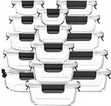 Meal Prep Boxen Glas, Glasdosen mit Deckel Set, Frischhaltedosen Glas mit Auslaufsicherer Verschlussdeckel, für Mikrowellen-, Gefrierschrank- und Spülmaschinenfest,15 Stück, schwarz