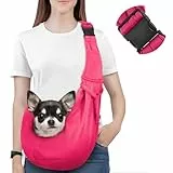 Pawaboo Hundetragetasche Welpen, Tragbare Transporttasche für Hunde Bis zu 12 lbs, Tragetuch Hund Katzen Verstellbar, Outdoor Hund Tragetuch Haustiere Umhängetasche für Klein Hund Katze, Magenta