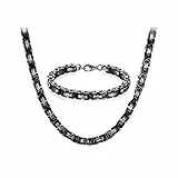 JewelryWe Halskette Armband 2er Set Herren: Silber Schwarz Edelstahl 8mm Breite Königskette Byzantinische Ketten Set von Halsketten und Armketten Männer Dick Schwer Kette Hip Hop Punk Schmuck 24 Zoll