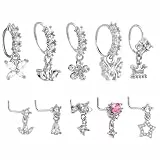 Yolev 10 Stück Nasenpiercing Ring, Nasenring Silber 20G Baumelnder Nasenpiercing mit Zirkonia Herz Star Blume Schmuck für Frauen und Männer