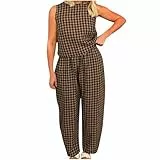 Co Ord Sets für Damen, Loungewear-Sets, UK-Nachtwäsche, Kleidung, zweiteiliges Outfit, Sommer-Tops, Fitnessstudio, 2-teiliges Outfit, kariert, Pyjama, ärmellose Weste, Baggy Karierte Hose