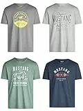 MUSTANG Tshirt Herren Baumwolle Regular Fit 4er Pack Set Rundhals Kurzarm Sommer Tee Shirt Logoprint 4XL, Größe:4XL, Farbe:Pack 15