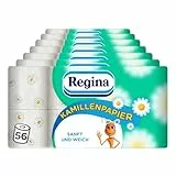 Regina Kamillenpapier 3-lagiges Toilettenpapier - 56 Rollen-Packung (7 x 8 Einzelpackungen), 150 Blatt pro Rolle, Sanft und zuverlässig, Mit einem Hauch von Kamille, FSC-zertifiziertes Papier
