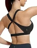 icyzone Damen Sport-BH, Ohne Bügel Gekreuzt Rücken Gepolstert Fitness Yoga Bra (M, Solid Black)