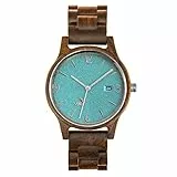 Opis UR-U1: Unisex (Damen/Herren) Retro Holz Armbanduhr aus Schwarzem Sandelholz mit einzigartigem, geprägten Ziffernblatt in Türkis mit silbernen Metallelementen (Türkis-Silber)