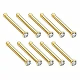 JSDDE Piercing 10 Stück Set Chirurgenstahl 1.5-3mm Strasssteine 20ga Nasenpiercing Nase Gerade Ringe Nasenstecker Nasenringe Fake Körper Piercing Schmuck (2.5mm Gold)