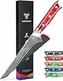 SANMUZUO Damaststahl Filetiermesser 18 cm, Professional Küchenmesser Ausbeinmesser - Xuan Serie - VG10 Damaskus Stahl Kochmesser Schinkenmesser mit Harz Griff (Sonnenuntergang rot)
