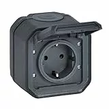 LEGRAND, Plexo New Feuchtraum-Aufputz-Steckdose, Schuko-Standard, inklusive Klappdeckel, Berührungsschutz, Steckklemmen, 16 Ampere, 250 Volt, IP44 - IK07, Farbe: Anthrazit, 069799L