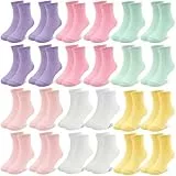 ZERULETS 24 Paar Kinder Socken Mädchen Sneakersocken Kindersocken Schulkind Socken Mädchen Sportscoken Weiß Rosa Lila Gelb für 10-13 Jahre