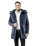 Vincenzo Boretti Herren Winter-Jacke dick warm gefüttert Parka kuschelig sportlich elegant Winter-Mantel slim-fit tailliert lang für Outdoor Business mit Steh-Kragen und Kapuze dunkelblau S