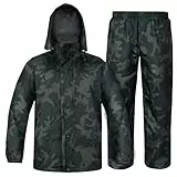 LOOGU Camo Regenanzug – Regenausrüstung für Herren, wasserdicht, leichter Regenmantel, atmungsaktive Herren-Regenjacken, Kapuze