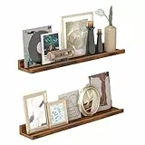 VASAGLE Wandregale, 2er Set, Schweberegale, Breite 60 cm, erhöhte Vorderkante, für Bilderrahmen, Dekoartikel, Gewürzgläser, für Küche, Wohnzimmer, vintagebraun LWS064K01