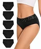 Unterhosen Damen 5er Pack, Hipster Baumwolle Unterwäsche Frauen Mittlere Taille Spitze Weich Atmugsaktiv Slip Stretch Pantis(S-XL) (DE/NL/SE/PL, Alphanumerisch, S, Regular, Regular, Schwarz)