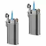 2 Pack Feuerzeug Sturmfeuerzeug, Mini Jet Lighter Jetflame Gasfeuerzeug mit Protect Cover, Metall Sturmfeuerzeug Gas nachfüllbar Torch Lighter Geschenkidee für Männer(Schwarz, ohne Gas)
