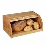 Relaxdays Brotkasten Bambus HBT: 16,5 x 40 x 27,5 cm Rollbrotkasten für aromadichte Brot Aufbewahrung Brotkiste mit Rolldeckel als Brottrommel oder Brotwächter für Brötchen und Gebäck, natur