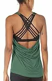 icyzone Damen Sport Tops mit Integriertem BH - 2 in 1 Yoga Gym Shirt Fitness Training Tanktop (L, Smoke Pine)