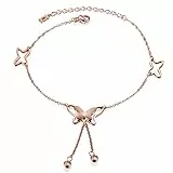 JewelryWe Schmuck Damen Fußkettchen, Edelstahl Schmetterling Kette mit Zirkonia Steinchen Charm Fußkette Armkette, Rosegold