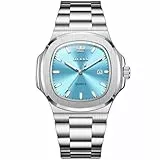 OLEVS Uhren Herren Hellblau Groß Wählscheibe Analoger Quarz Kleid Herrenuhr Silber Edelstahl Band Eleganz Wasserdicht Armbanduhren für Herren Großes Handgelenk mit Datum Leuchtend Herrenarmbanduhr