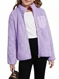 Naiyafly Fleece-Jacke für Mädchen, Reißverschluss, Kapuzen-Sweatshirt, Kinderoberbekleidung mit Tasche, 5–13 Jahre, violett, 5-6 Years