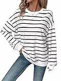 YUTILA Damen Sweatshirt Gestreift –Oversize Langarm Rundhals Pullover, Lockerer Lässig Casual Pulli Herbst und Winter