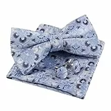 Alizeal Vorgebundene Fliege, Einstecktuch und Manschettenknöpfe für Herren, Blumenmuster, für Hochzeit, Party, Business, 3-teiliges Set, 052-Hellblau + Marineblau, Einheitsgröße