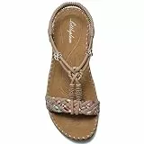 Littleplum Sandalen Damen Freizeit Flach Sandalette Handarbeit mit Strass Perlen Bohemia Strand Schuhe,B Beige 41 EU