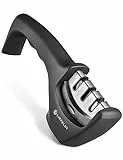 LINFELDT® Messerschärfer mit 3 Stufen - Manuell & Rutschfest Profi Keramik Wolfram Diamant - manueller Messerschleifer - Knife Sharpener Messer schärfen Schwarz