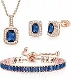 FDEETYQuadratisch Smaragd Schmuckset Halskette Ohrringe Armband Kristall Zirkonia Damen Schmuck Elegant Klassisch