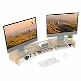 FITUEYES Dual Monitorständer aus Holz, Verstellbare Länge und Schwenkwinkel Bildschirmständer, Monitor Stand Riser für PC Monitor Laptop Drucker, 92,5-108x 23,5X 10,2 cm Eiche