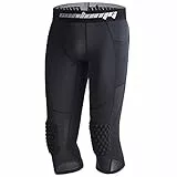 COOLOMG Basketball Hose mit Knieschoner für Kinder 3/4 Kompression Tights Leggings gepolstert Caprihose Schwarz XL