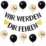 ALEGRE Abschied Kollegen Rente Deko Ballon Schwarz Gold,Ruhestand Deko Set mit Wir Werden Dir Fehlen Girlande Banner und Luftballons,Abschiedsgeschenk Kollegin Rentner Deko für Wir Will Miss You Party